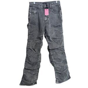 PrettyLittleThing Womens Grey Wash Ruched Straight Leg Jeans Size US 2 UK 6